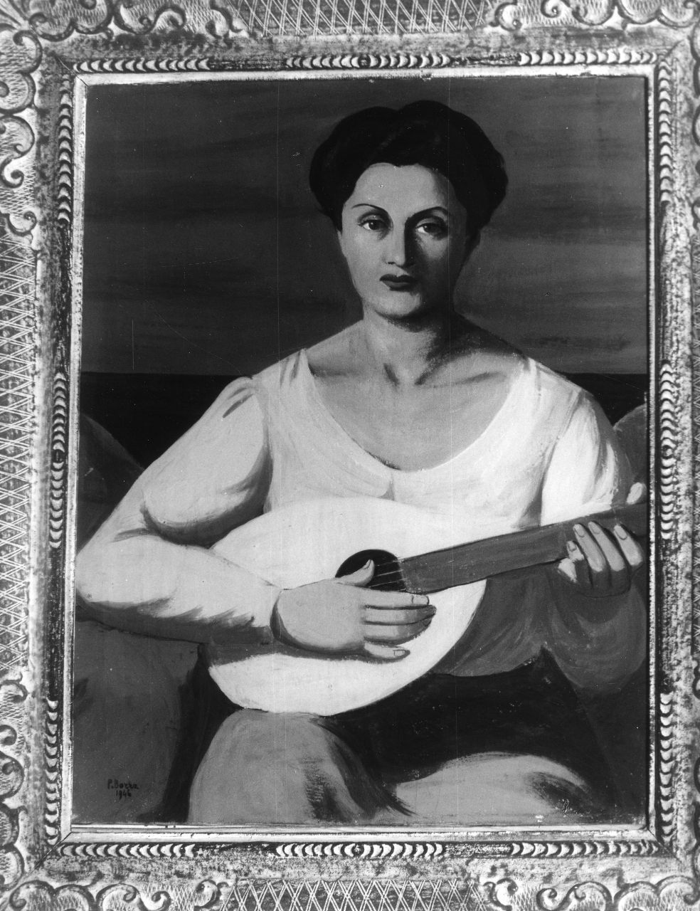 La suonatrice, donna con strumento musicale (dipinto) di Borra Pompeo (sec. XX)