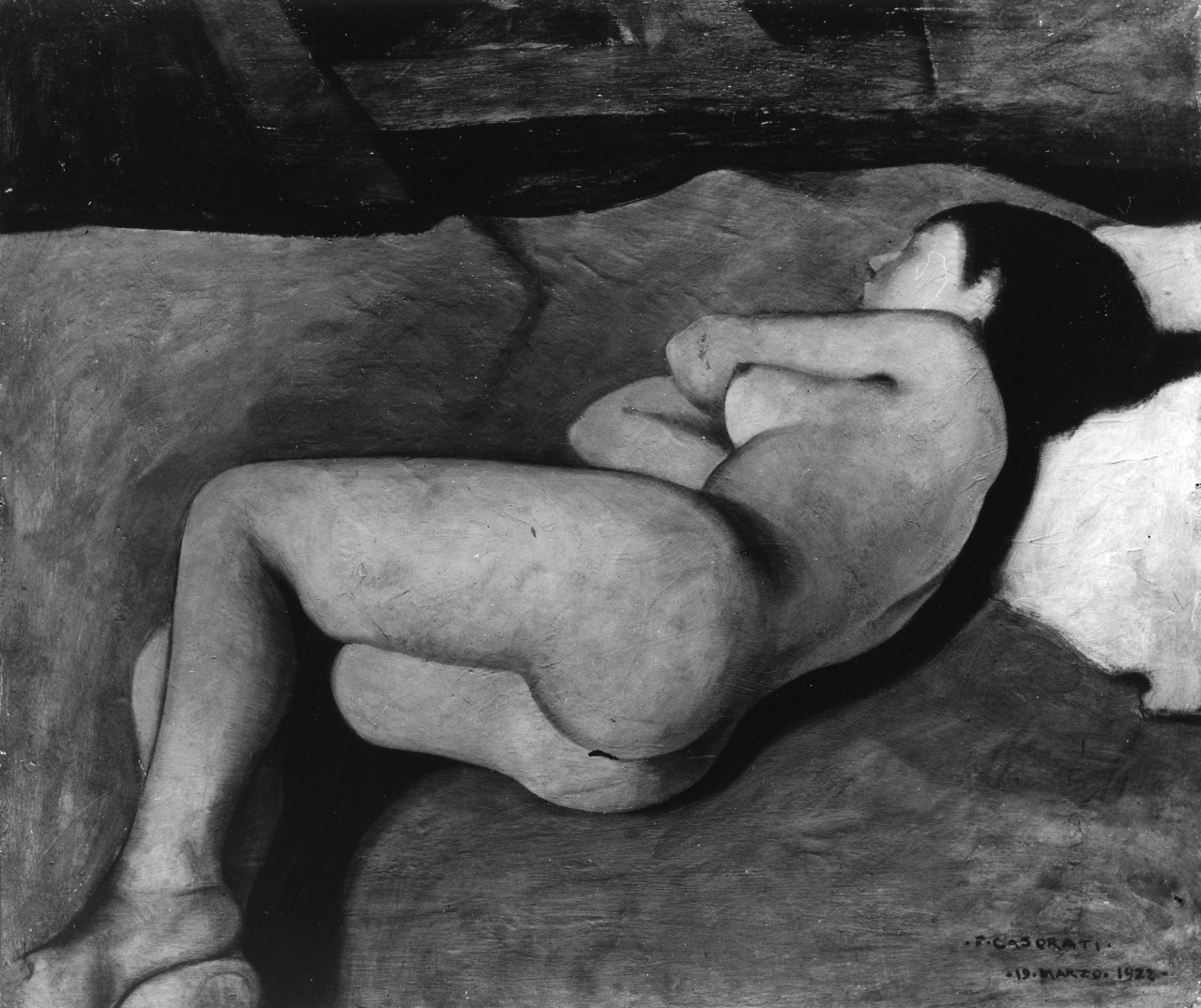 Studio per il "Meriggio"/ Nuda, figura femminile nuda distesa sul letto (dipinto) di Casorati Felice (sec. XX)