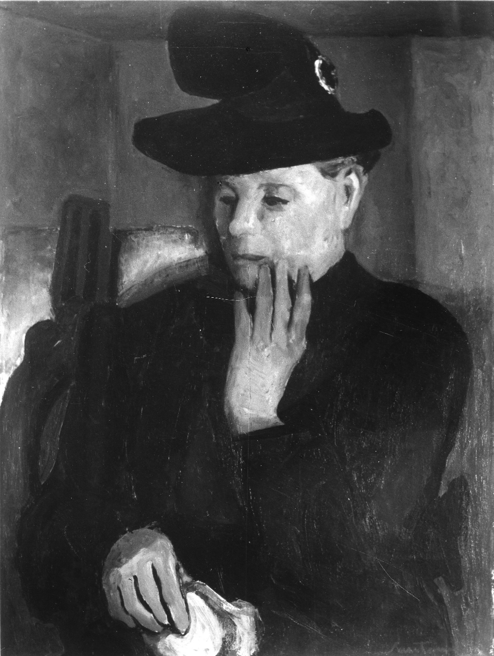 Donna con cappello nero, donna con cappello (dipinto) di Santomaso Giuseppe (sec. XX)