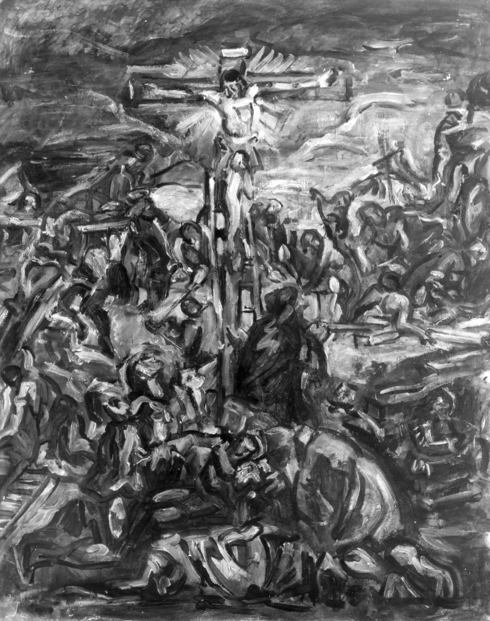 Crocifissione (da Tintoretto), crocifissione di Cristo (dipinto) di Vedova Emilio (sec. XX)