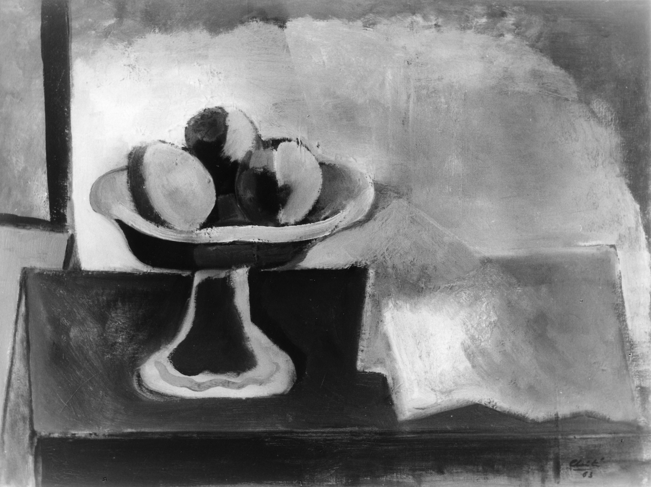 Alzata con pesche, natura morta con frutta (dipinto) di Chiti Guido (sec. XX)