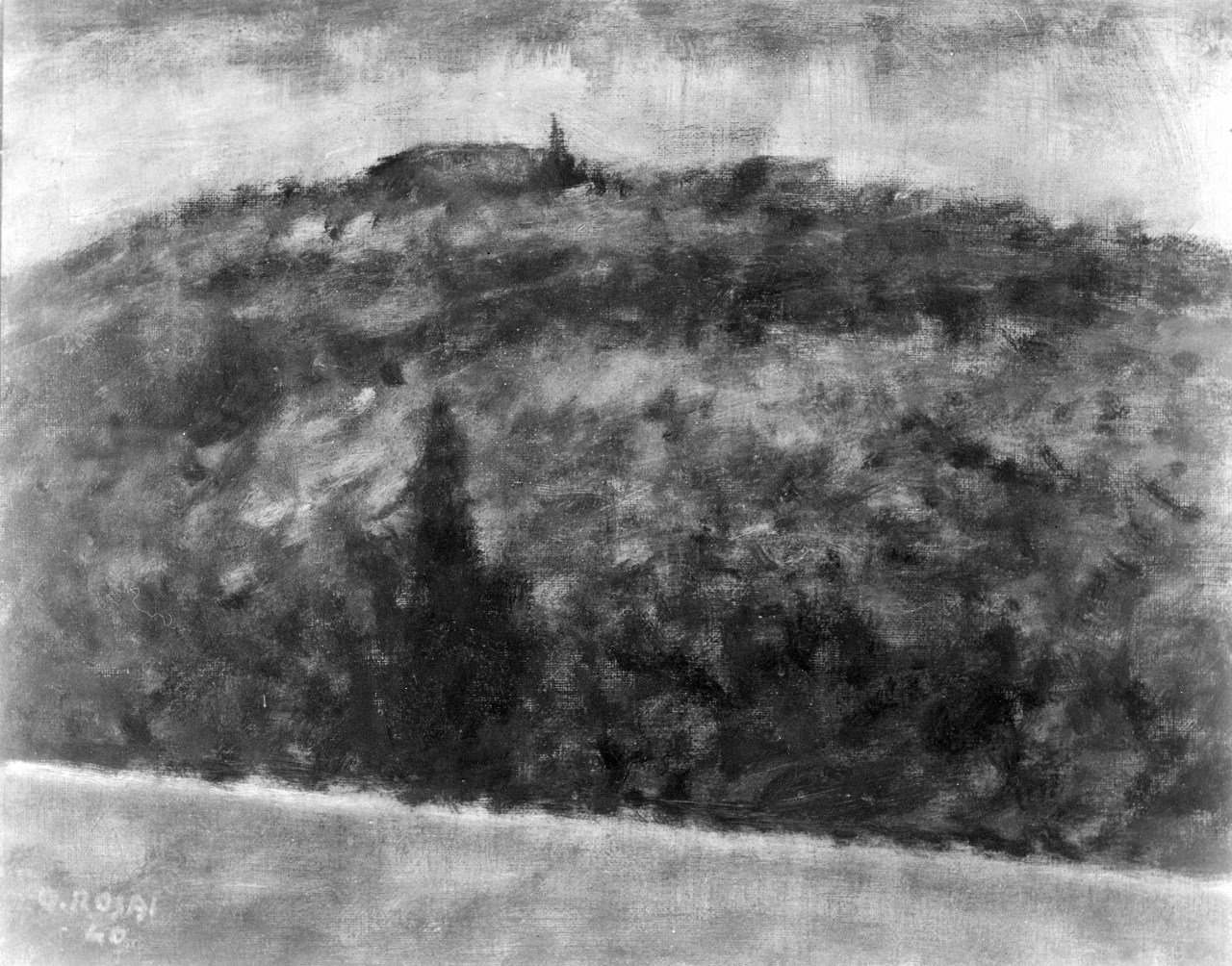 Crepuscolo, paesaggio campestre (dipinto) di Rosai Ottone (sec. XX)