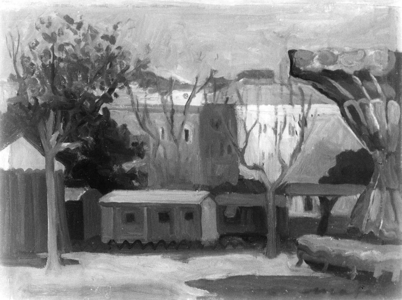 Carrozzoni a Sturla, veduta di Sturla (dipinto) di Mafai Mario (sec. XX)