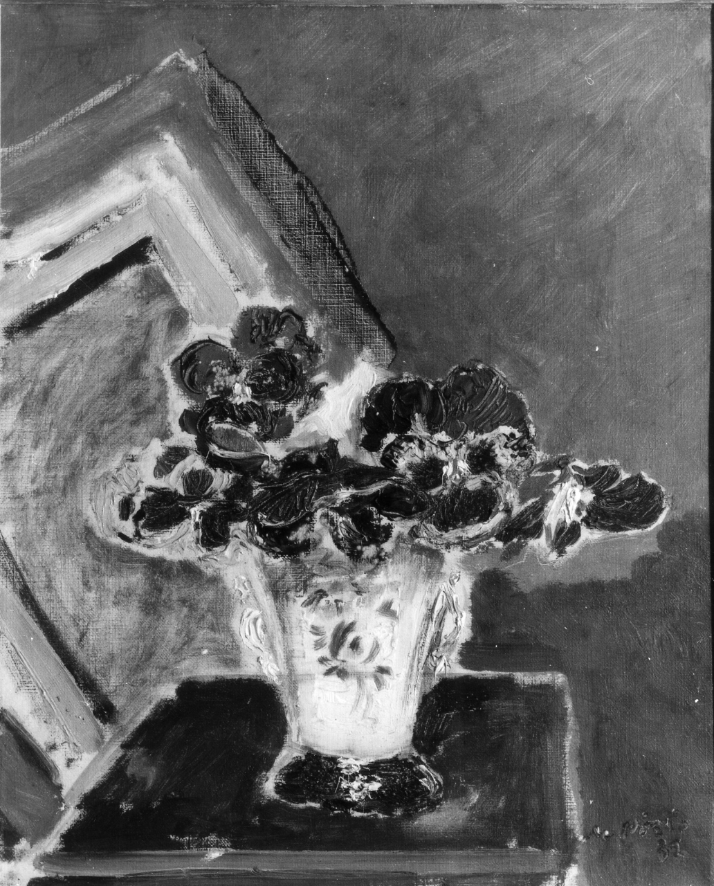 Viole del pensiero, natura morta con vaso di fiori (dipinto) di De Pisis Filippo (sec. XX)