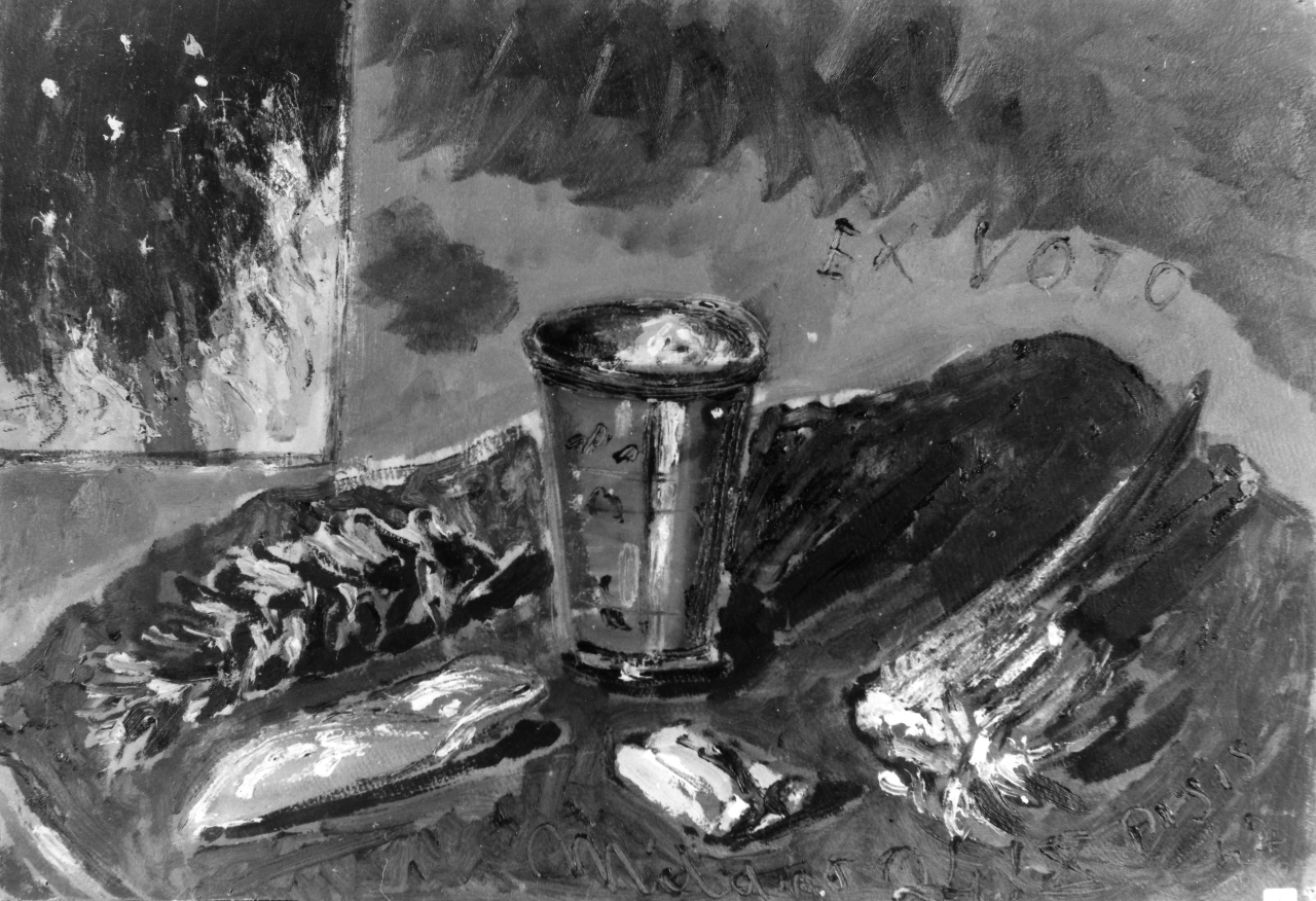 Natura morta con bicchiere/ Natura morta con il bicchiere rosso, natura morta con bicchiere (dipinto) di De Pisis Filippo (sec. XX)