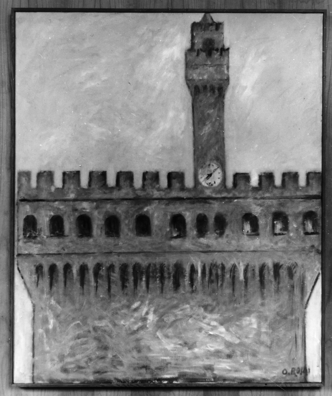 Palazzo Vecchio, veduta di Firenze con Palazzo Vecchio (dipinto) di Rosai Ottone (sec. XX)