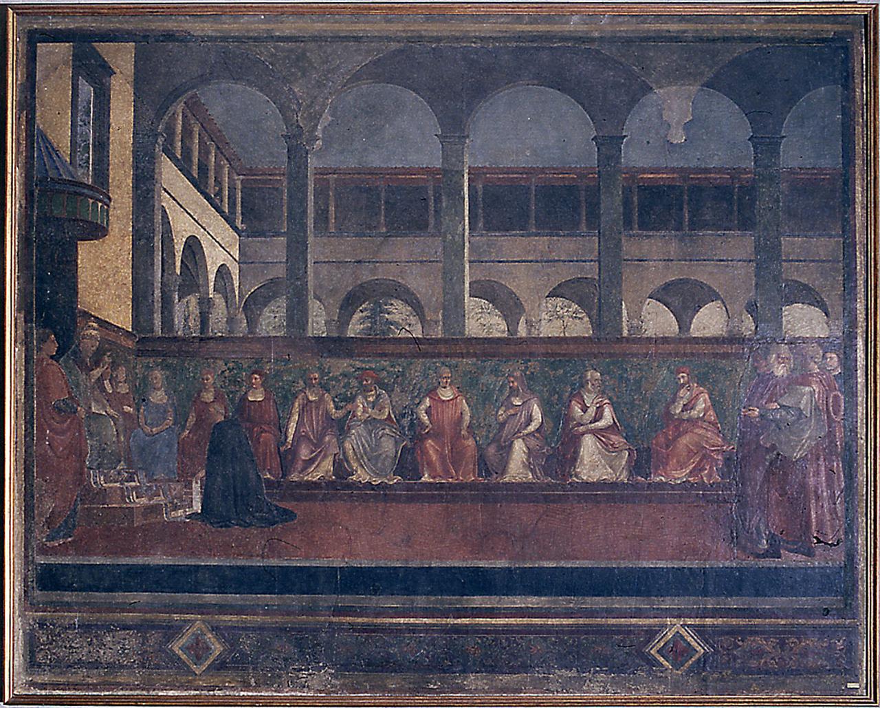 papa Martino V conferma i privilegi allo Spedalingo di S. Maria Nuova (dipinto) di Gherardo di Giovanni del Fora, Francesco del Brina (sec. XV, sec. XVI)