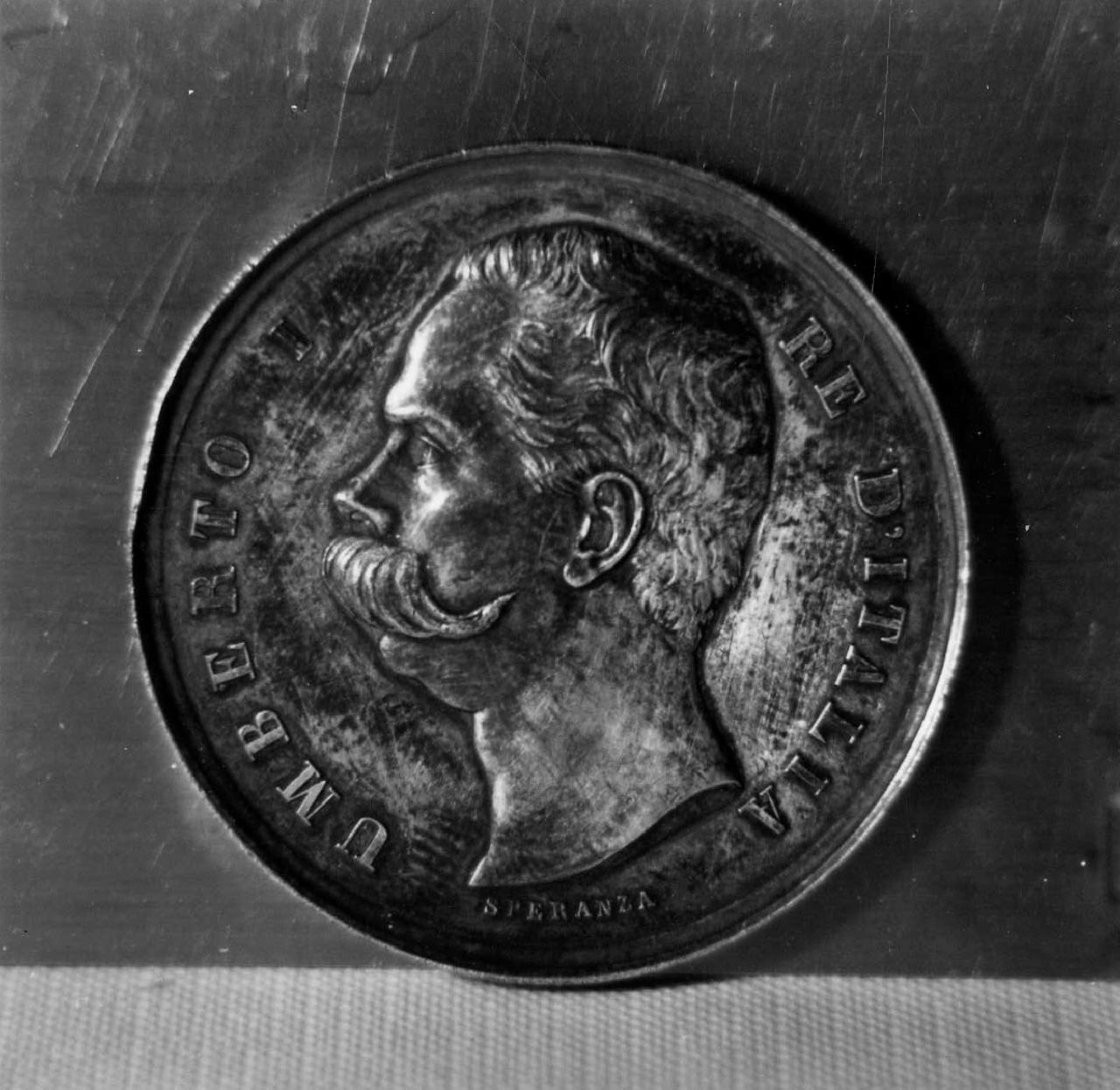 ritratto di profilo di re Umberto I (medaglia) di Speranza Filippo (sec. XIX)