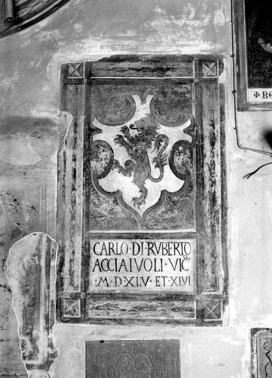 stemma gentilizio della famiglia Acciaiuoli (dipinto) - ambito toscano (sec. XVI)