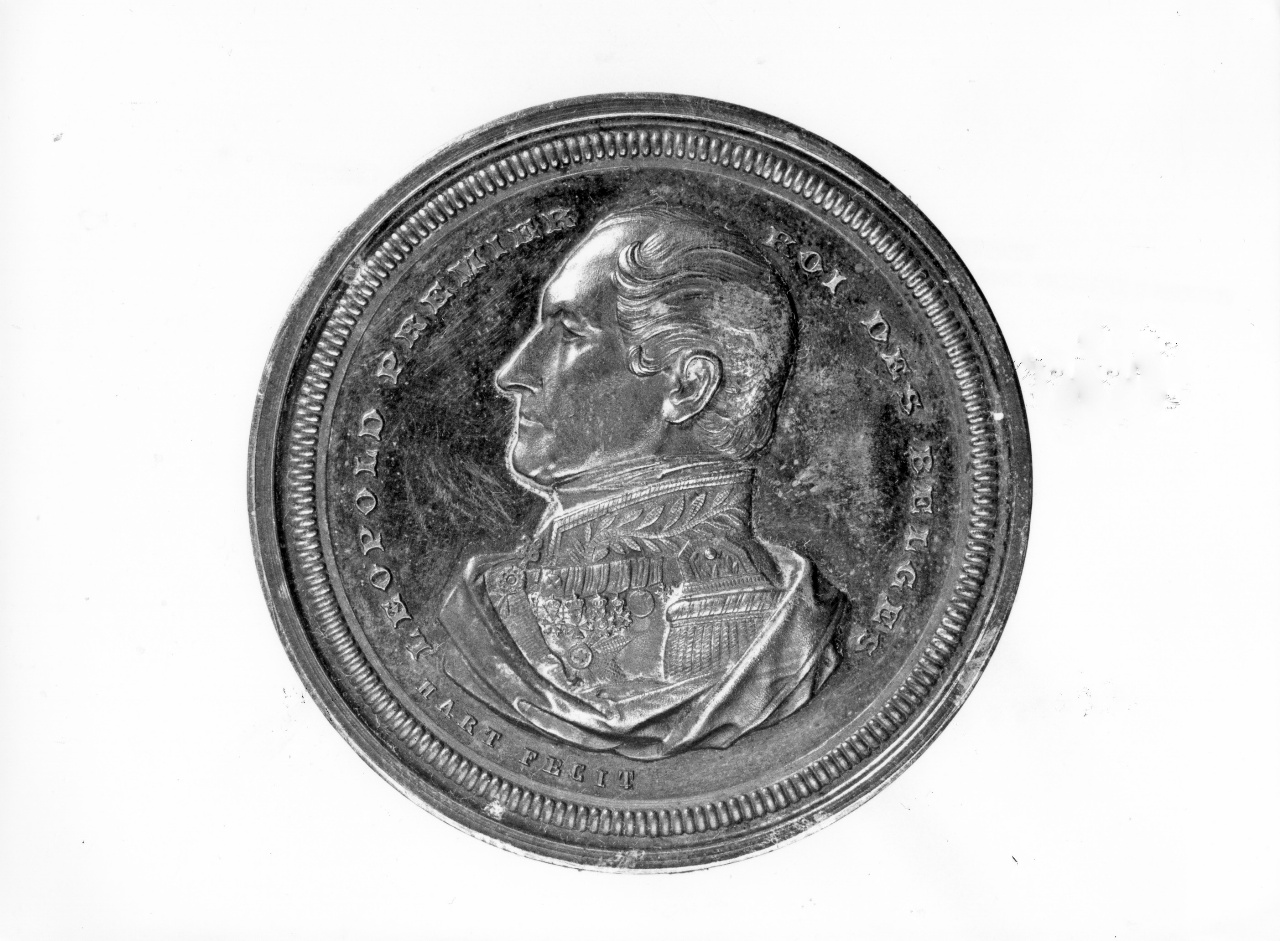 busto di Leopoldo I del Belgio, (recto)// corona d'alloro, (verso) (medaglia) di Hart Laurent Joseph (sec. XIX)