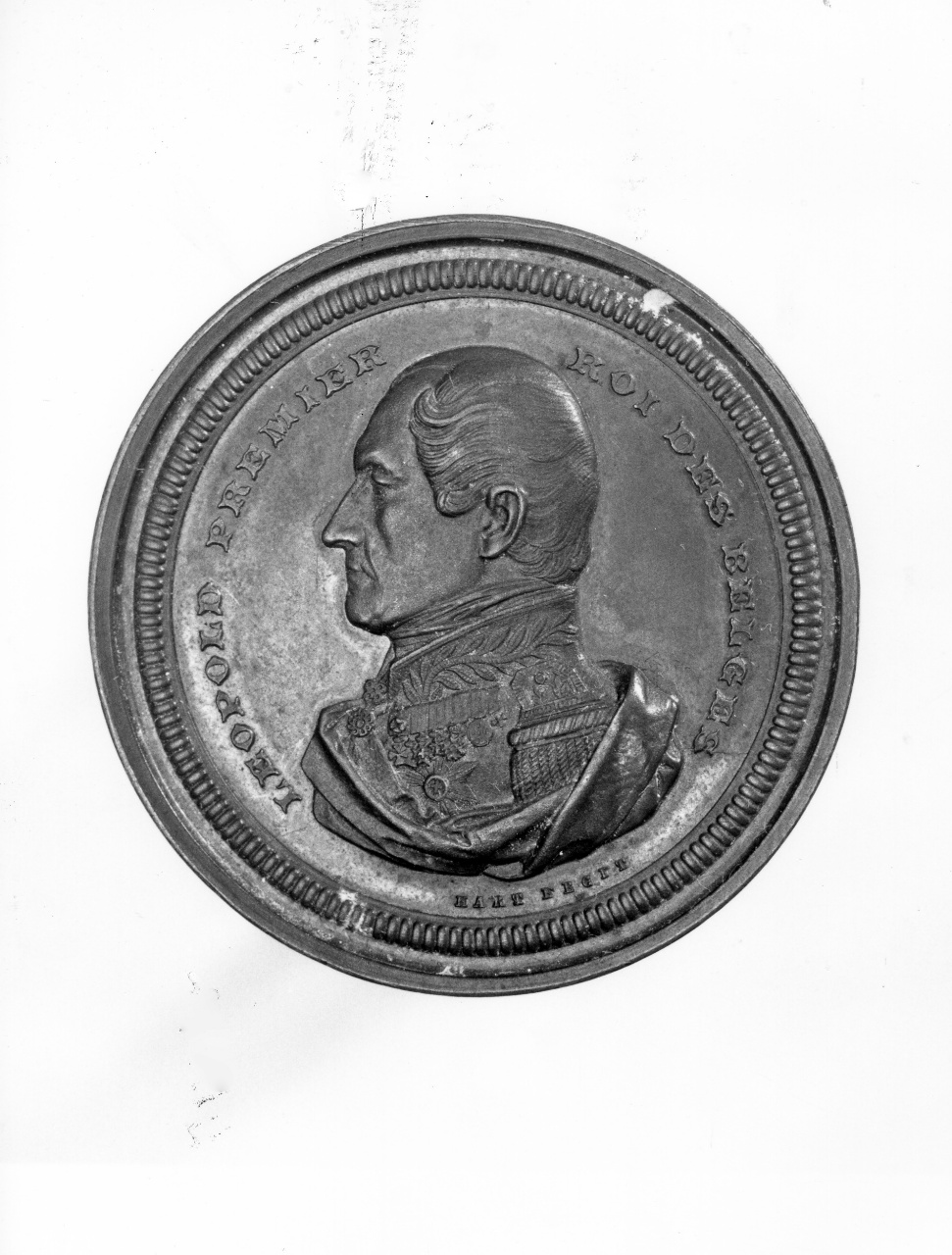 busto di Leopoldo I del Belgio, (recto)// corona d'alloro, (verso) (medaglia) di Hart Laurent Joseph (terzo quarto sec. XIX)
