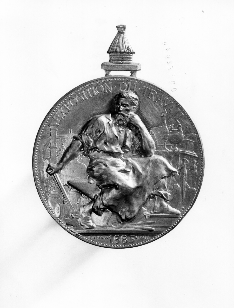 figura allegorica, (recto)// corona d'alloro, (verso) (medaglia) di De Vernon Frédéric Charles Victor (sec. XIX)