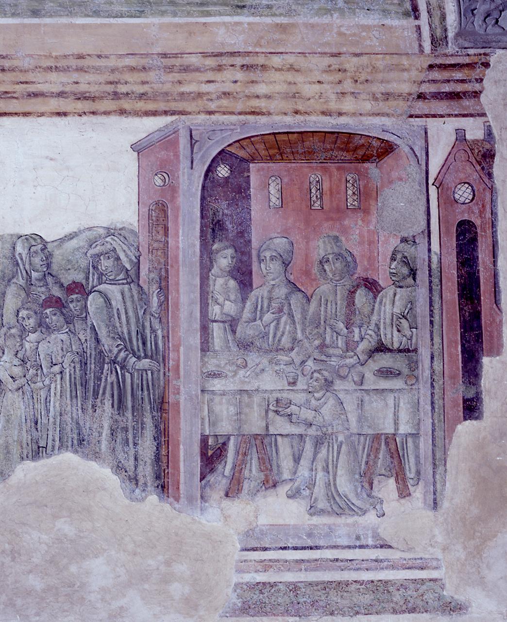 Sant'Agostino seduto alla mensa di un convento dà ospitalità a due pellegrini (dipinto, frammento) di Stefano d'Antonio di Vanni (sec. XV)