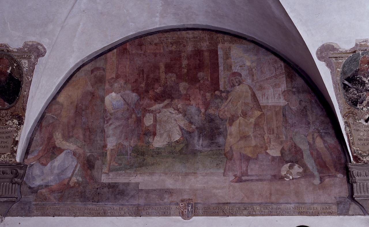 beato Manetto Dell'Antella davanti a Clemente IV, stemma gentilizio della famiglia Orsini (dipinto) di Salimbeni Ventura (sec. XVII)