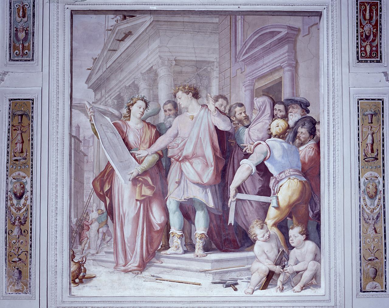 allegoria dell'architettura (Salomone controlla il progetto del tempio di Gerusalemme) (dipinto) di Santi di Tito (sec. XVI)