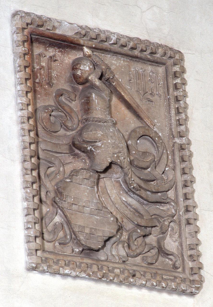 stemma gentilizio con cimiero (rilievo) - produzione Italia settentrionale (sec. XV)