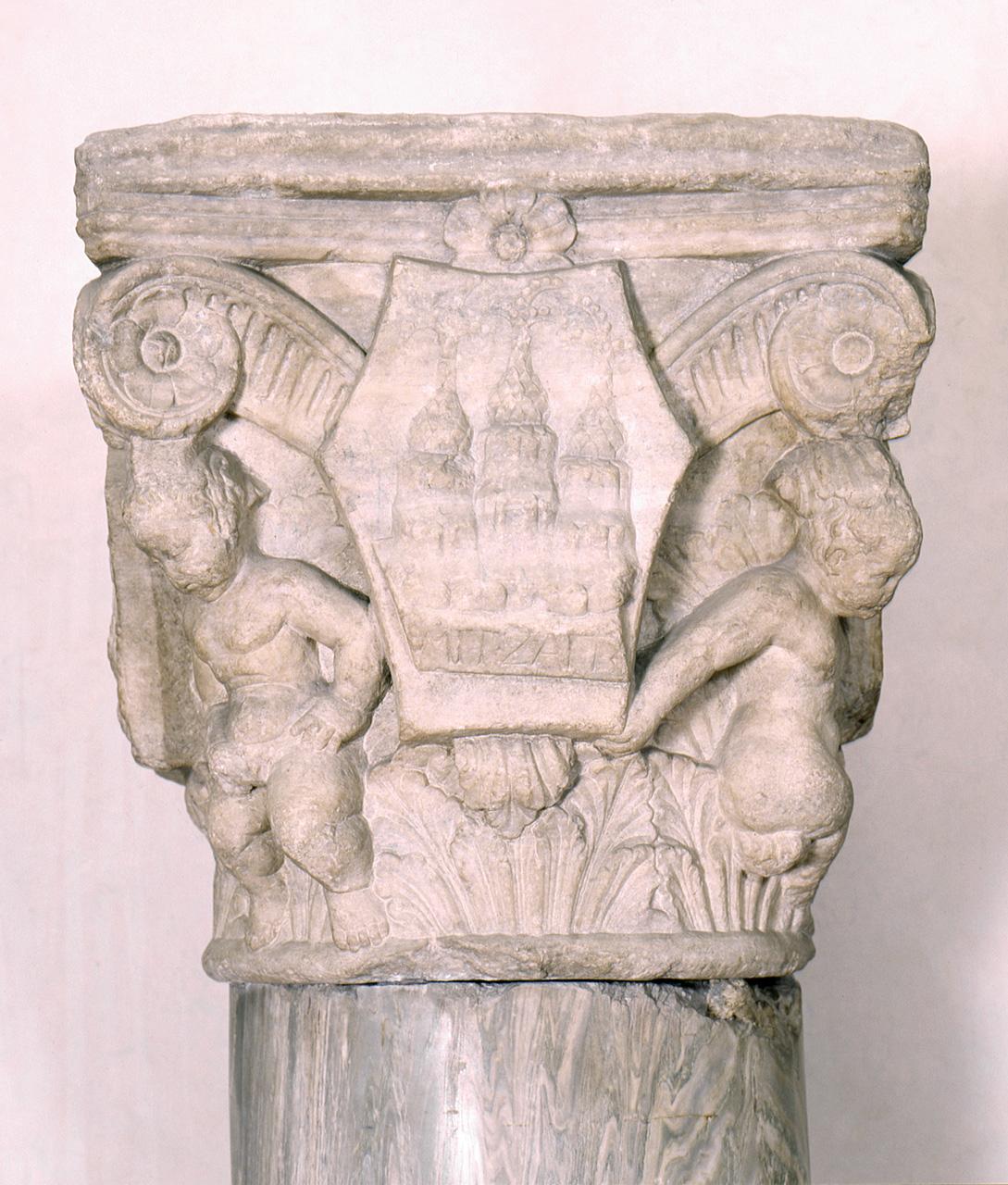 putti reggistemma (capitello) - produzione lombarda (sec. XV)