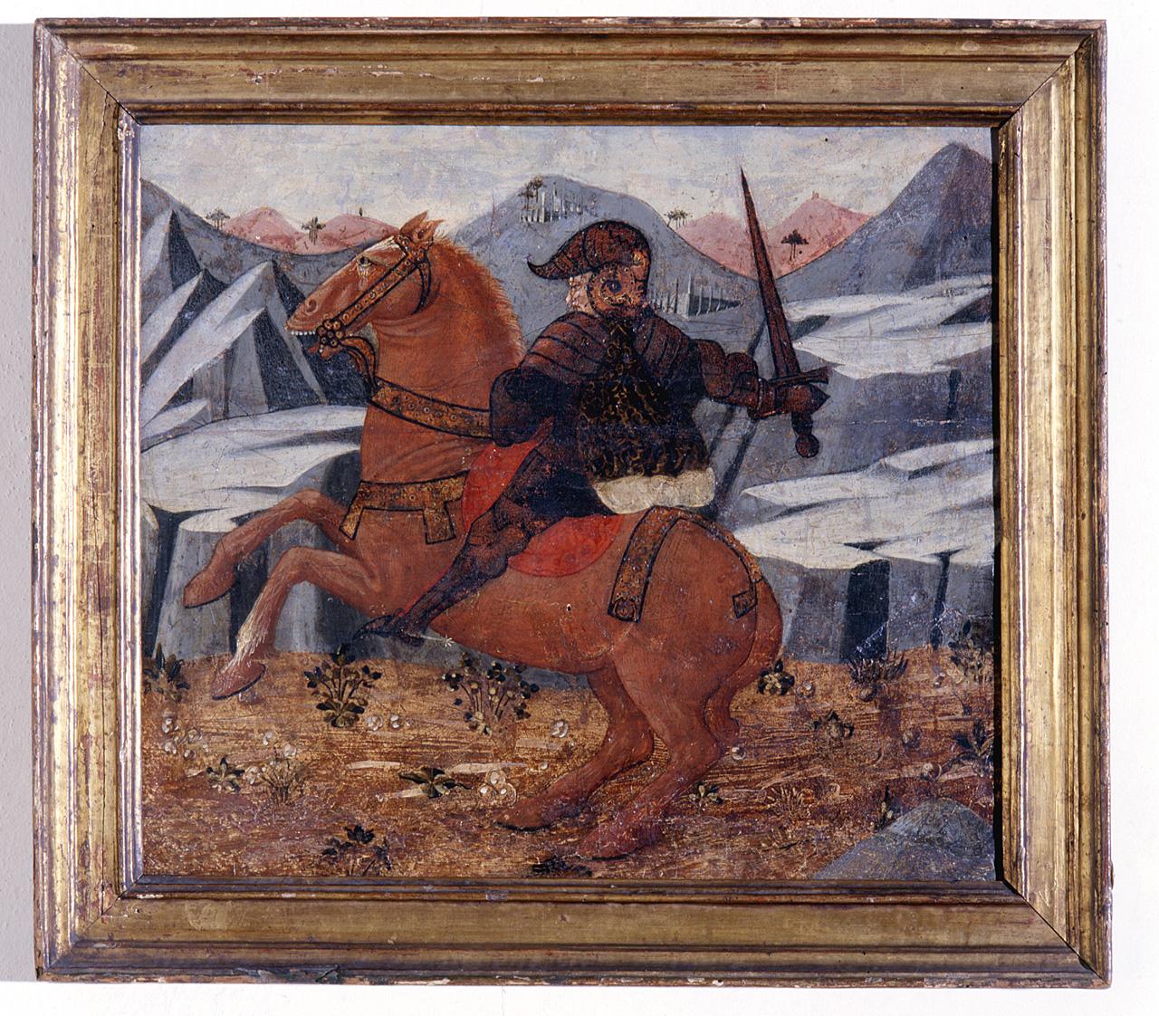 giovane a cavallo (dipinto) di Maestro del Giudizio di Paride (metà sec. XV)