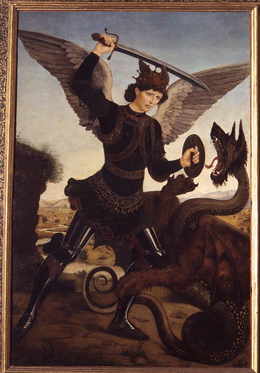 San Michele Arcangelo combatte il drago (stendardo processionale) di Benci Antonio detto Antonio del Pollaiolo (terzo quarto sec. XV)