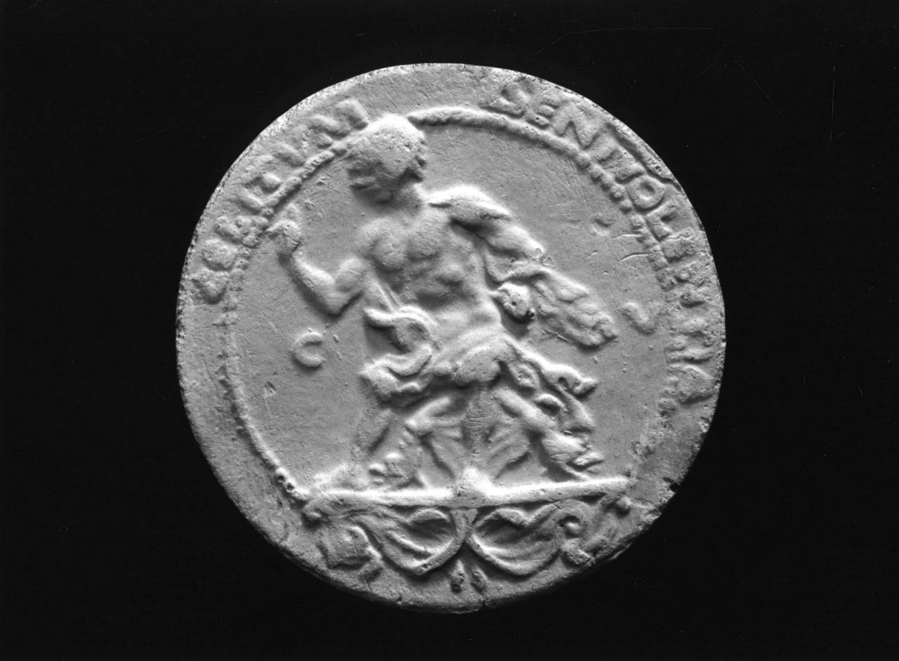 Antonio Rosselli seduto in atto di esortazione (calco di medaglia) di Lelli Oronzio (bottega) (sec. XIX)