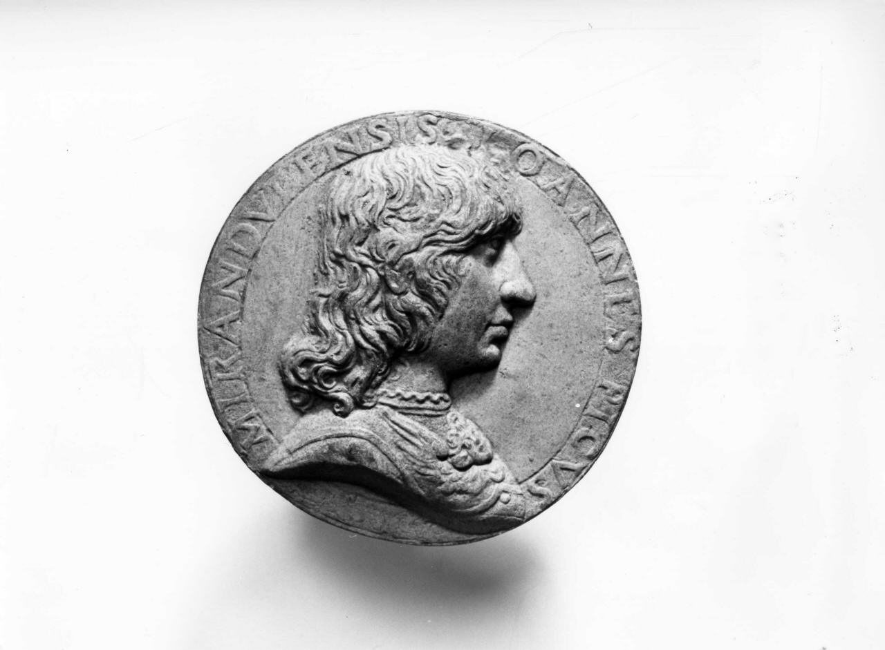 ritratto di Giovanni Pico della Mirandola (calco di medaglia) di Lelli Oronzio (bottega) (sec. XIX)