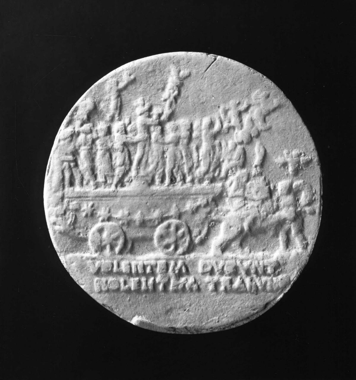 carro trionfale con Mercurio, le Muse e Marte (calco di medaglia) di Lelli Oronzio (bottega) (sec. XIX)