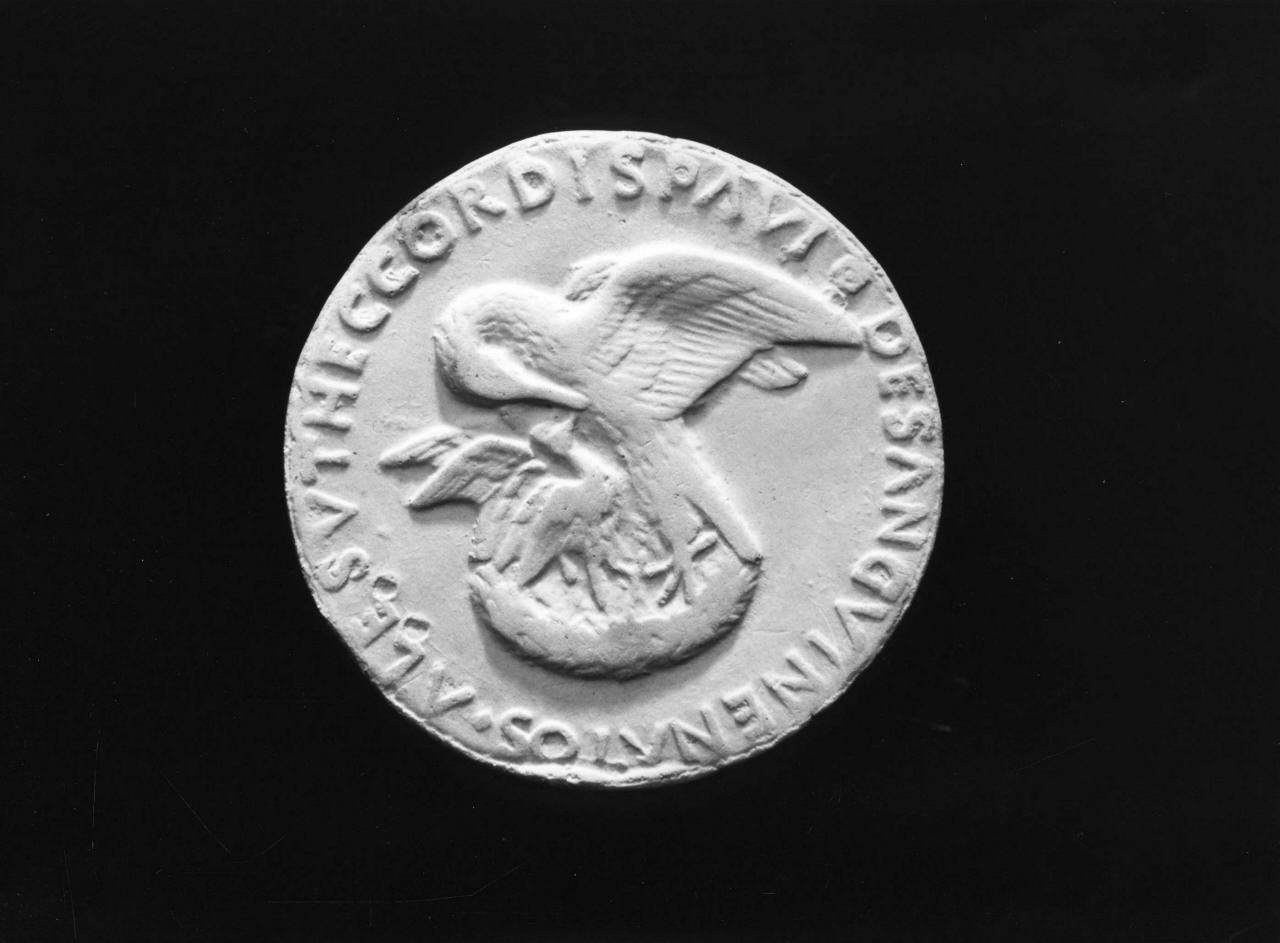 pellicano come simbolo di Cristo (calco di medaglia) di Lelli Oronzio (bottega) (sec. XIX)