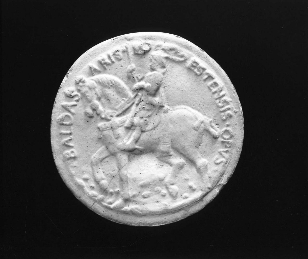 Ercole I d'Este a cavallo (calco di medaglia) di Lelli Oronzio (bottega) (sec. XIX)