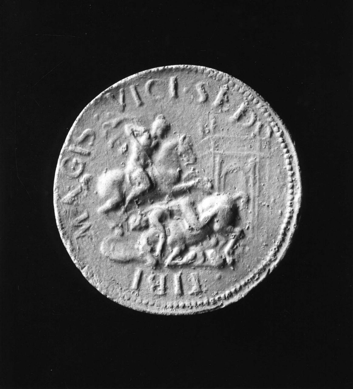 combattimento tra due cavalieri (calco di medaglia) di Lelli Oronzio (bottega) (sec. XIX)