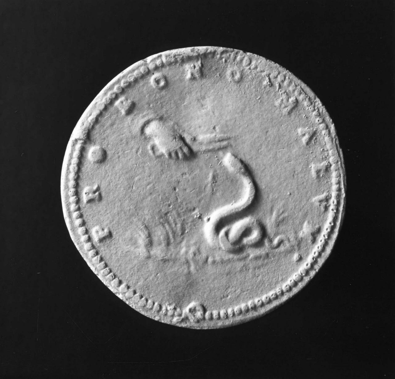 mano con forbici che taglia la lingua a un serpente (calco di medaglia) di Lelli Oronzio (bottega) (sec. XIX)