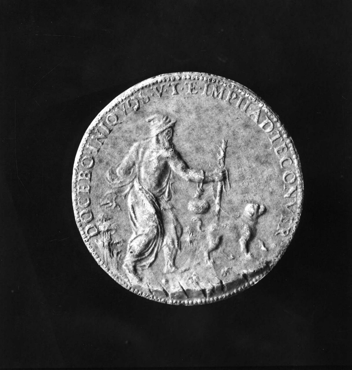 cieco guidato da un cane (calco di medaglia) di Lelli Oronzio (bottega) (sec. XIX)