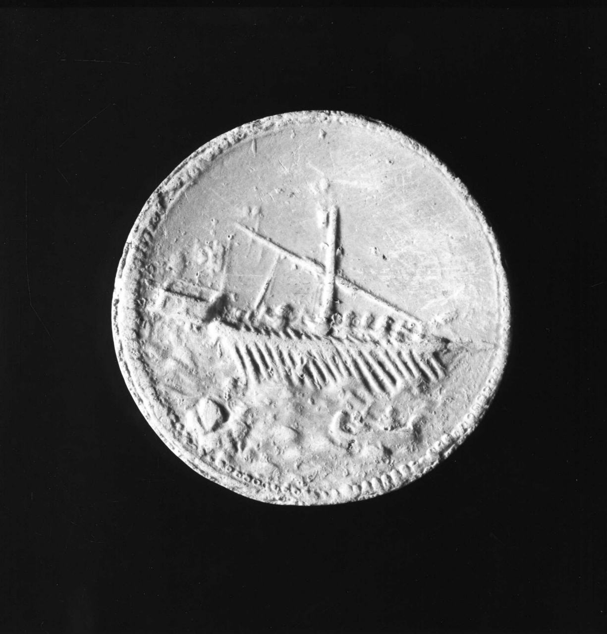 paesaggio marino con una galera ed una barca (calco di medaglia) di Lelli Oronzio (bottega) (sec. XIX)