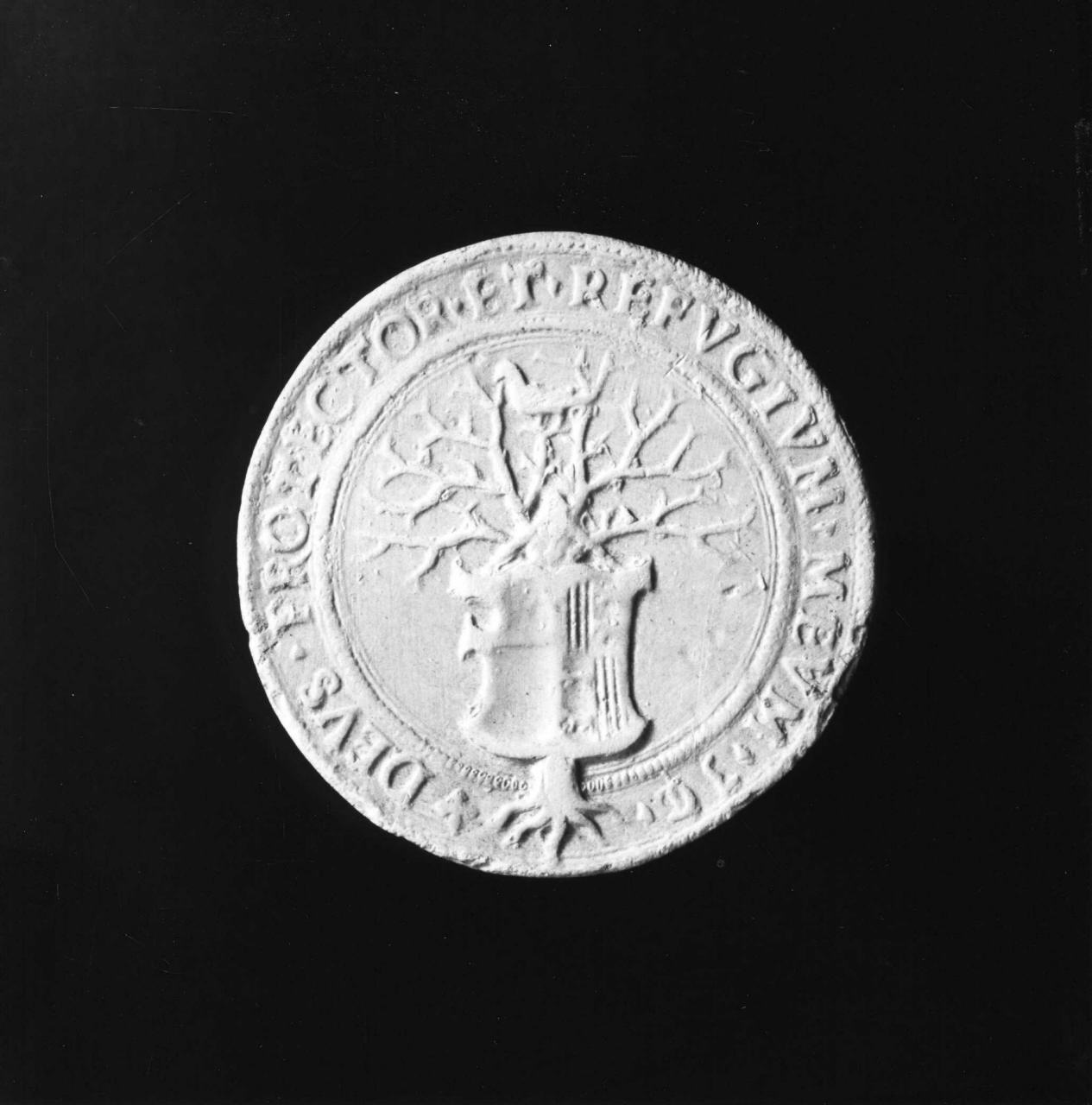 stemma dei Foix, dietro un albero secco con sopra un uccello (calco di medaglia) di Lelli Oronzio (bottega) (sec. XIX)