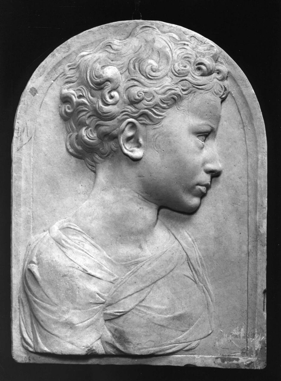 ritratto di giovinetto di profilo (calco di formella) di Lelli Oronzio (bottega) (sec. XIX)