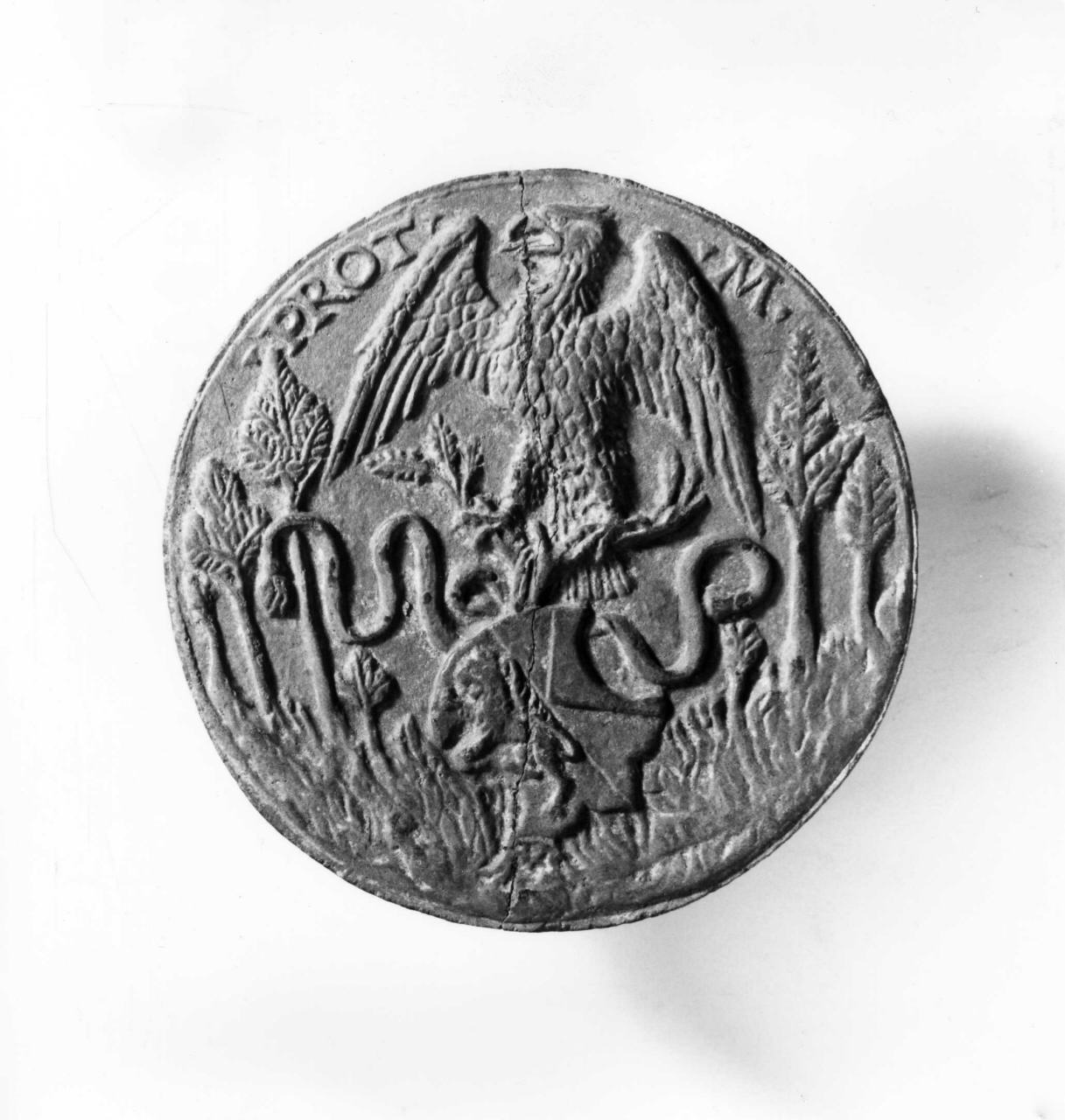 aquila che regge lo scudo con lo stemma dei Guidi di Romagna (calco di medaglia) di Lelli Oronzio (bottega) (sec. XIX)