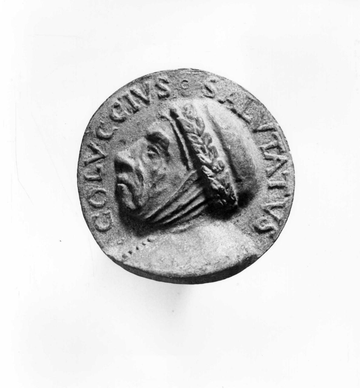 ritratto di Coluccio Salutati (calco di medaglia) di Lelli Oronzio (bottega) (sec. XIX)
