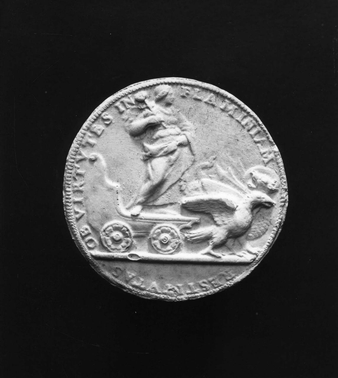 figura femminile su un carro trainato da un drago e da un'aquila (calco di medaglia) di Lelli Oronzio (bottega) (sec. XIX)