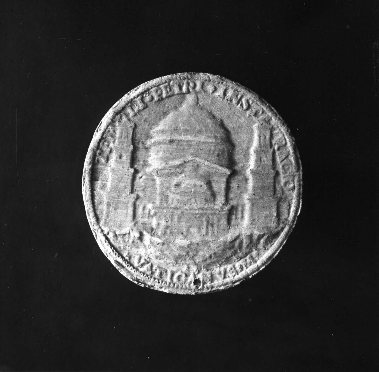 veduta di S. Pietro secondo il progetto di Bramante (calco di medaglia) di Lelli Oronzio (bottega) (sec. XIX)