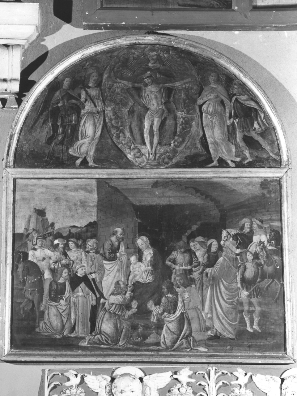 Trinità tra angeli, adorazione dei Re Magi (dipinto) di Jacopo del Sellaio (scuola) (seconda metà sec. XV)