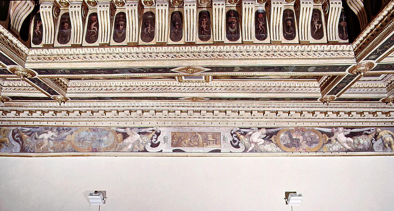 motivi decorativi vegetali a festoni con nastri e putti (dipinto) di Vasari Giorgio, Van der Straet Jan detto Giovanni Stradano (sec. XVI)
