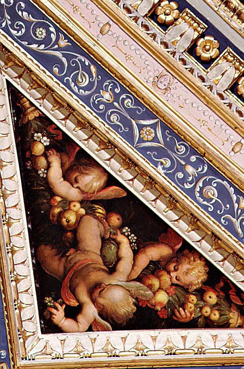 motivi decorativi vegetali a festoni con nastri e putti (dipinto, serie) di Vasari Giorgio, Van der Straet Jan detto Giovanni Stradano (sec. XVI)