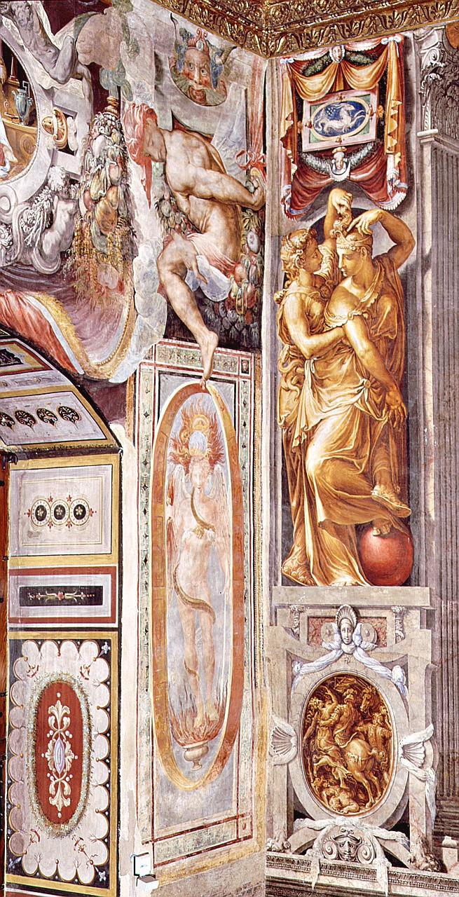 Occasione afferra la Fortuna (dipinto) di Salviati Francesco (e aiuti) (sec. XVI)