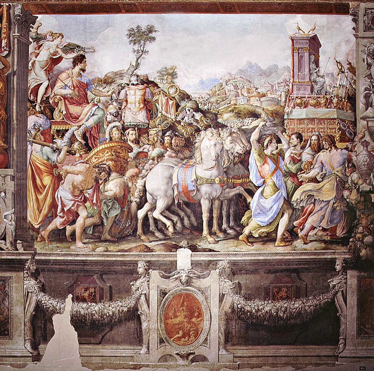 trionfo di Camillo dopo la presa di Veio (dipinto) di Salviati Francesco (e aiuti) (sec. XVI)
