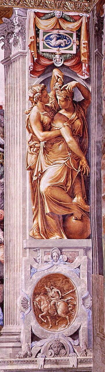 Occasione afferra la Fortuna per i capelli/ Camillo ferito ritorna in battaglia (dipinto) di Salviati Francesco (e aiuti) (sec. XVI)