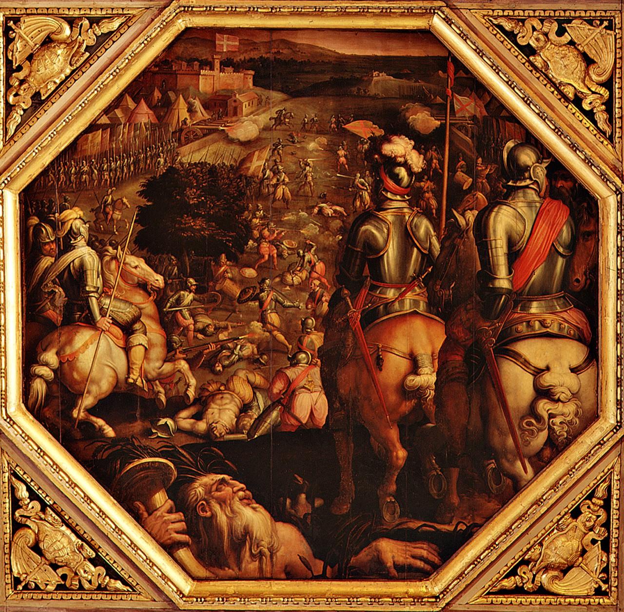 battaglia di Marciano in Val di Chiana (dipinto) di Vasari Giorgio, Van der Straet Jan detto Giovanni Stradano (sec. XVI) 