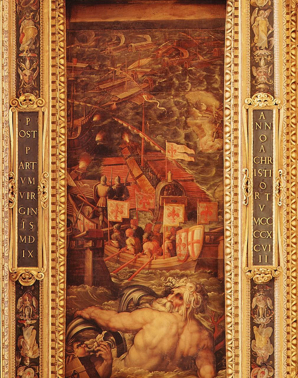 battaglia navale tra Fiorentini e Pisani (dipinto) di Vasari Giorgio, Van der Straet Jan detto Giovanni Stradano (sec. XVI)