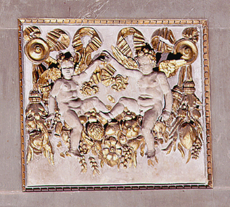 motivi decorativi vegetali a festoni con nastri e putti (rilievo) di Vasari Giorgio, Boscoli Giovanni detto Nanni da Montepulciano (sec. XVI)