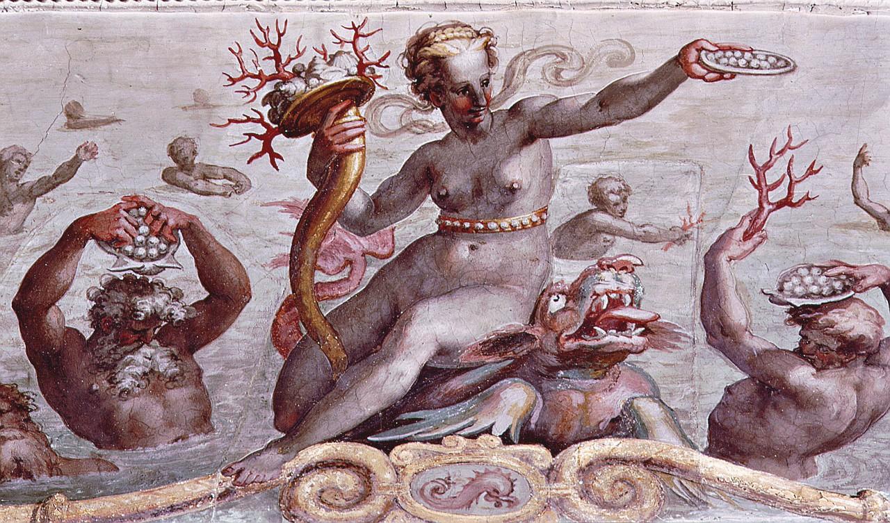 allegorie dei quattro elementi: acqua (dipinto) di Vasari Giorgio, Morandini Francesco detto Poppi, Zucchi Jacopo (sec. XVI) 