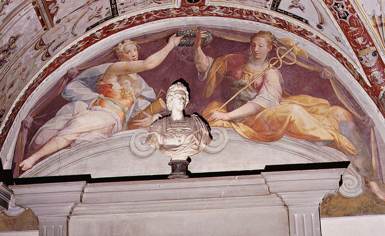 concordia e virtù mercuriale, figure allegoriche femminili (dipinto) di Sabatini Lorenzo detto Lorenzino da Bologna (sec. XVI)