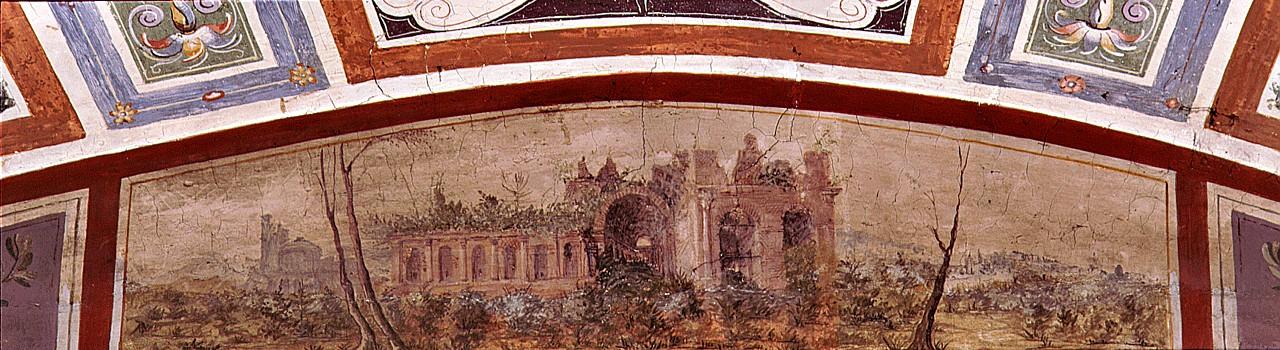 paesaggio con rovine (dipinto) di Sabatini Lorenzo detto Lorenzino da Bologna (sec. XVI)